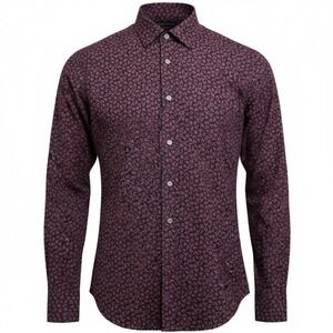 Banana Republic Navy Red Floral Print Standard Fit Non‎ Iron Button Shirt Mens L